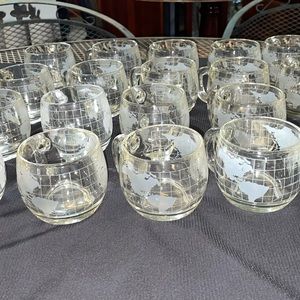 Vintage Nestle etched coffee cups (19) and creamer and sugar bowl